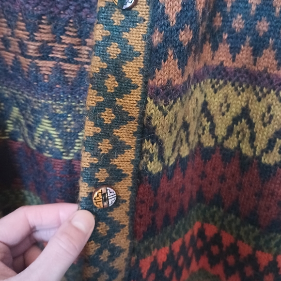 The Alpaca Connection Colorful Nordic Cardigan XL Peru 90s Folklore Boho Cabin - Picture 5 of 16